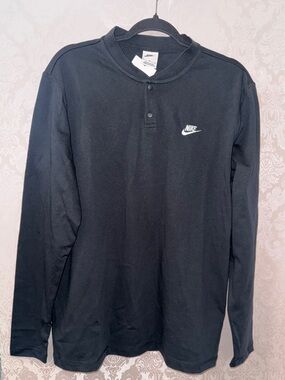 Nike Black Long-Sleeve Henley with White Swoosh